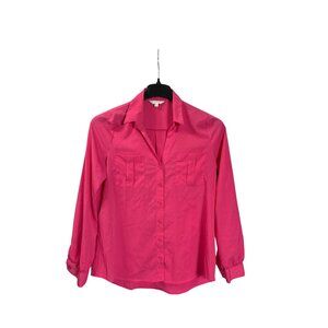 Charming Charlie Bright Pink Button Front Collared Top Womens M Lightweight